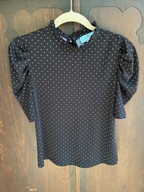 CeCe Black Polka Dot Puff Sleeve Blouse Sz XS